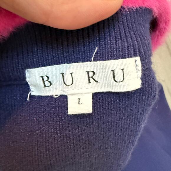 BURU Blue and Pink Vive la Mere Short Sleeve Sweater Large NWOT - Picture 3 of 5